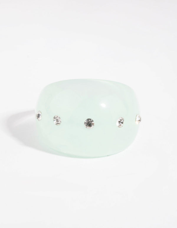 Marble Green Plastic Diamante Ring