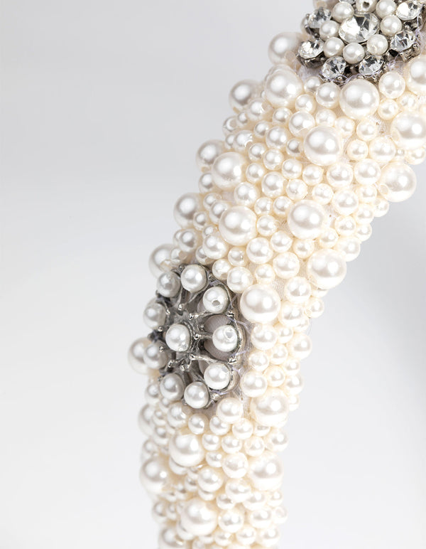 Cream Pearl and Diamante Padded Alice Band