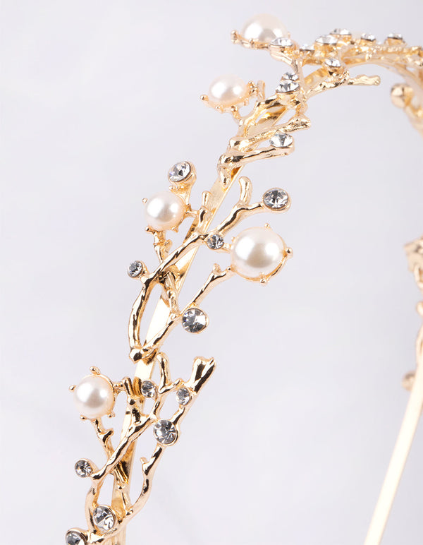 Gold Diamante and Pearl Alice Band