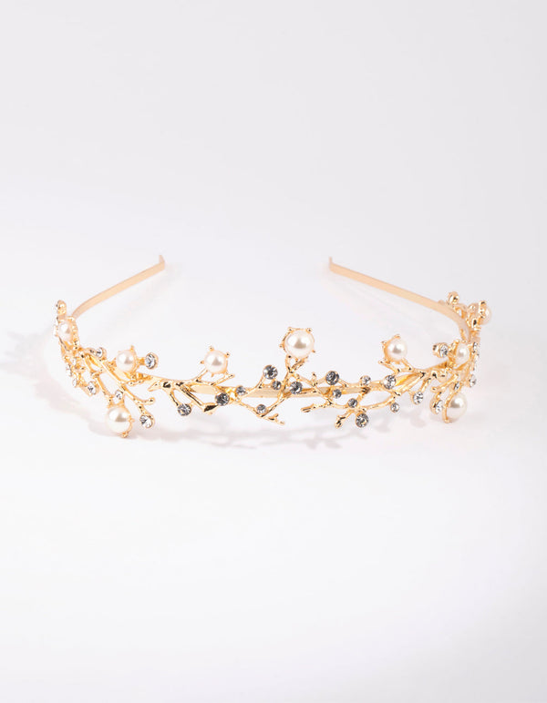 Gold Diamante and Pearl Alice Band