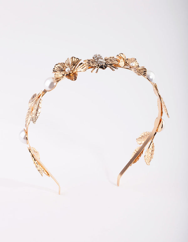 Antique Gold Bee and Flower Alice Band