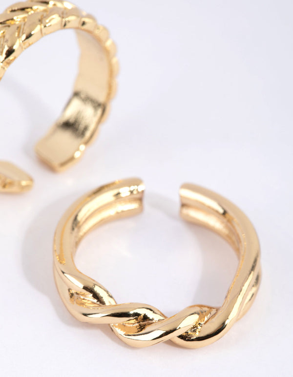 Gold Plated Adjustable Twisted Ring Pack