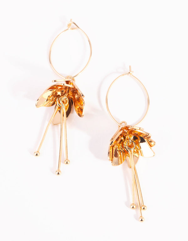 Gold Mini Petal Drop Hoop Earrings