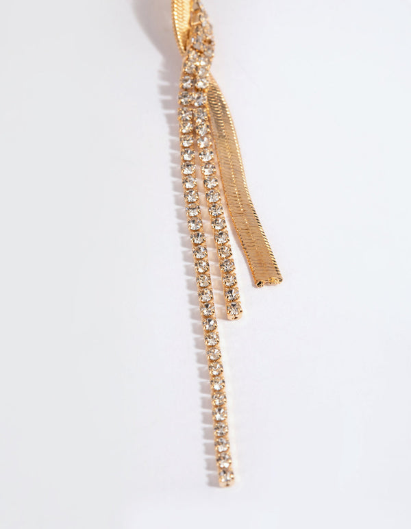 Gold Flat Snake and Cup Chain Drop Earrings