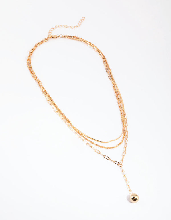 Gold Ball Layered Chain Necklace