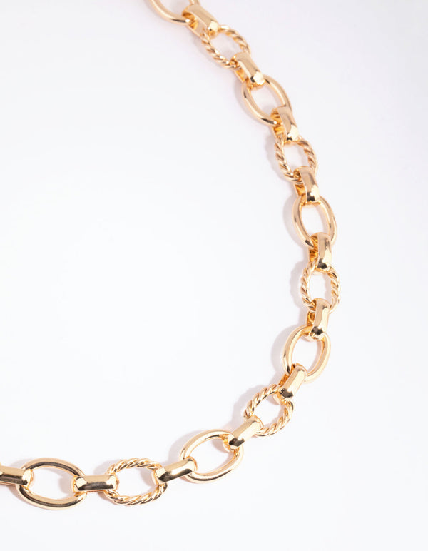 Gold Twist and Plain Chain Necklace