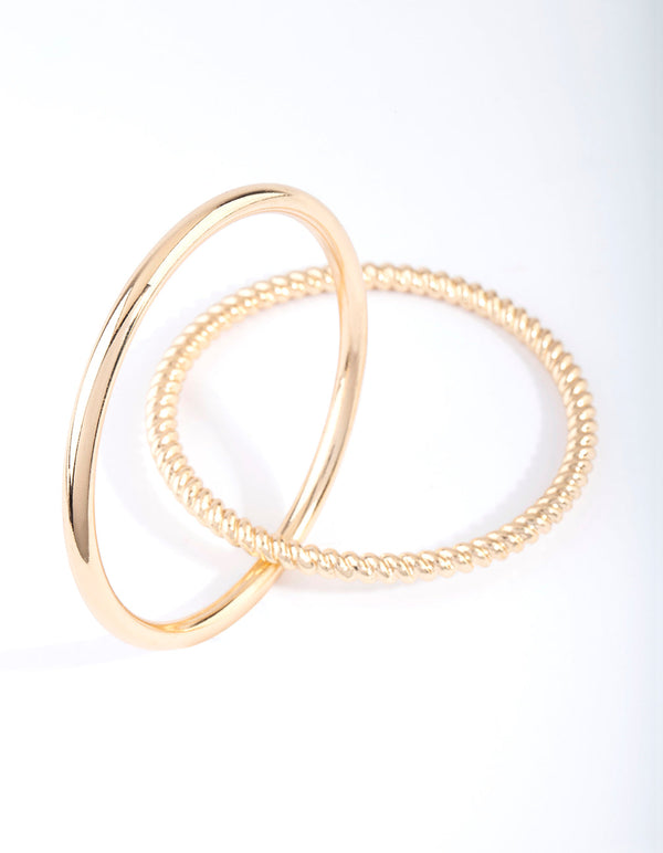 Gold Twisted and Plain Bangle Bracelet Set