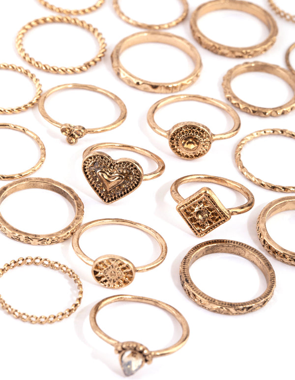 Antiek gouden geëtste ringpakket