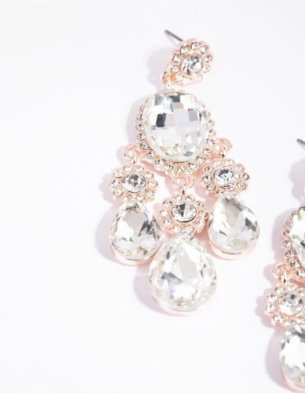 Rose Gold Diamante Teardrop Earrings