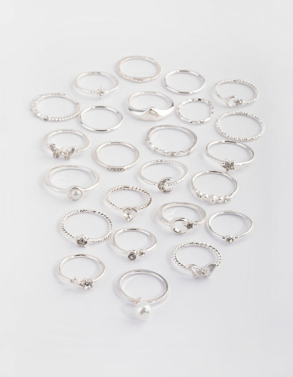 Stapelpakket met zilveren vlinderringen met diamantjes