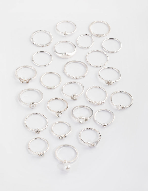 Stapelpakket met zilveren vlinderringen met diamantjes