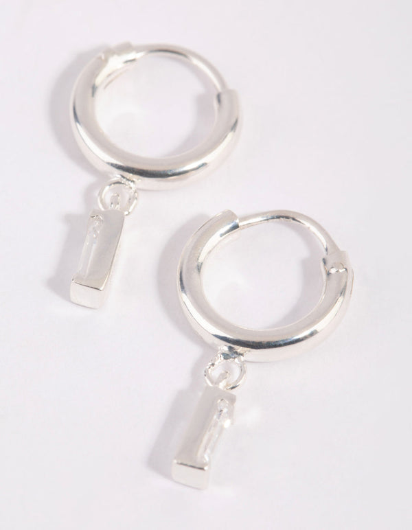 Sterling Silver Baguette Stone Hoop Earrings