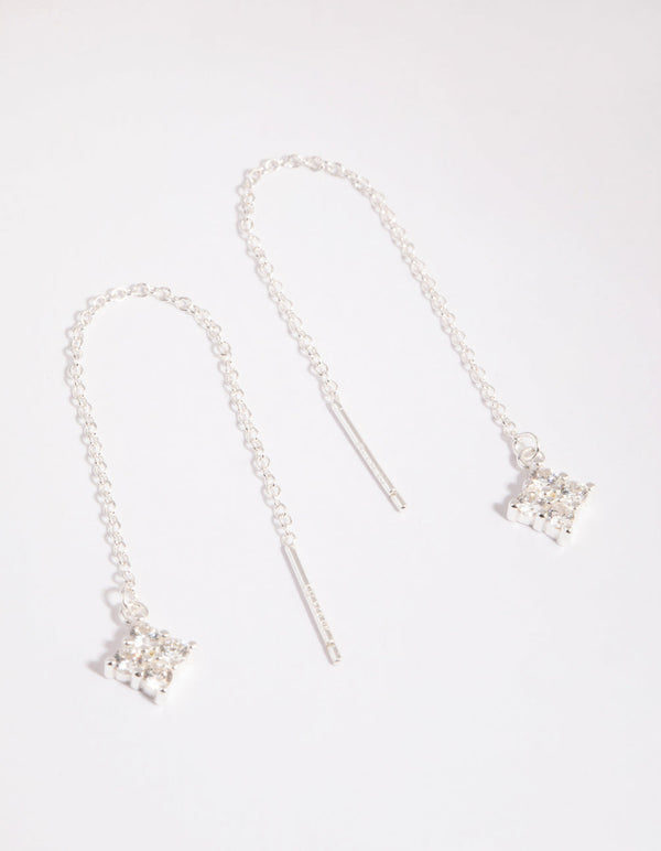 Sterling Silver Pave Chain Drop Earrings