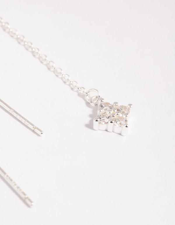 Sterling Silver Pave Chain Drop Earrings