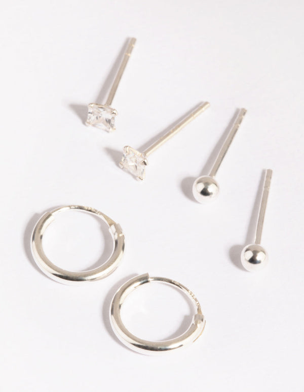 Sterling Silver Diamante Stud and Hoop Earring Pack