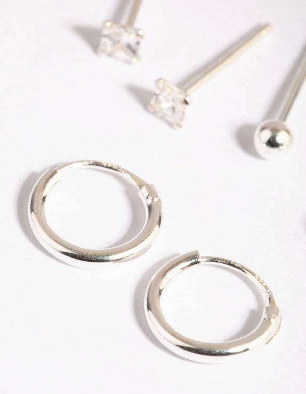 Sterling Silver Diamante Stud and Hoop Earring Pack