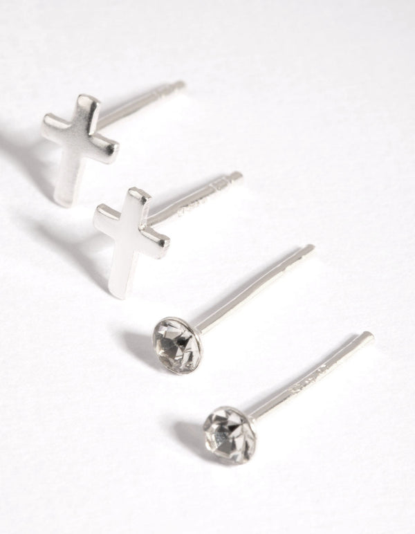 Sterling Silver Cross Stud and Hoop Earring Pack