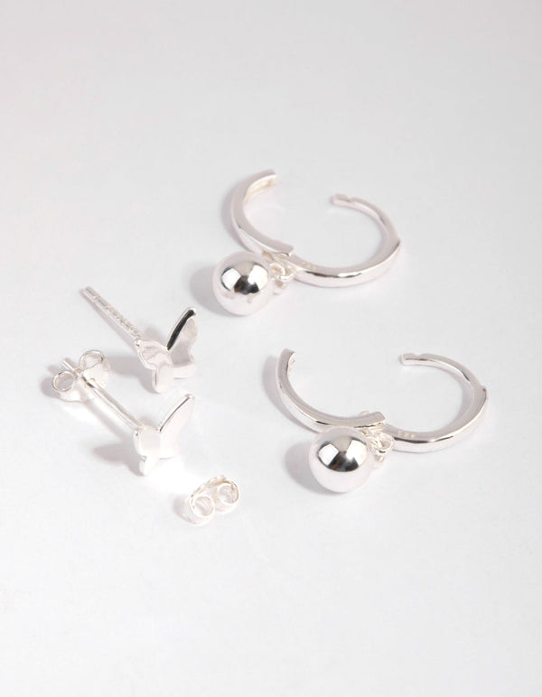 Sterling Silver Butterfly Stud and Hoop Earring Set