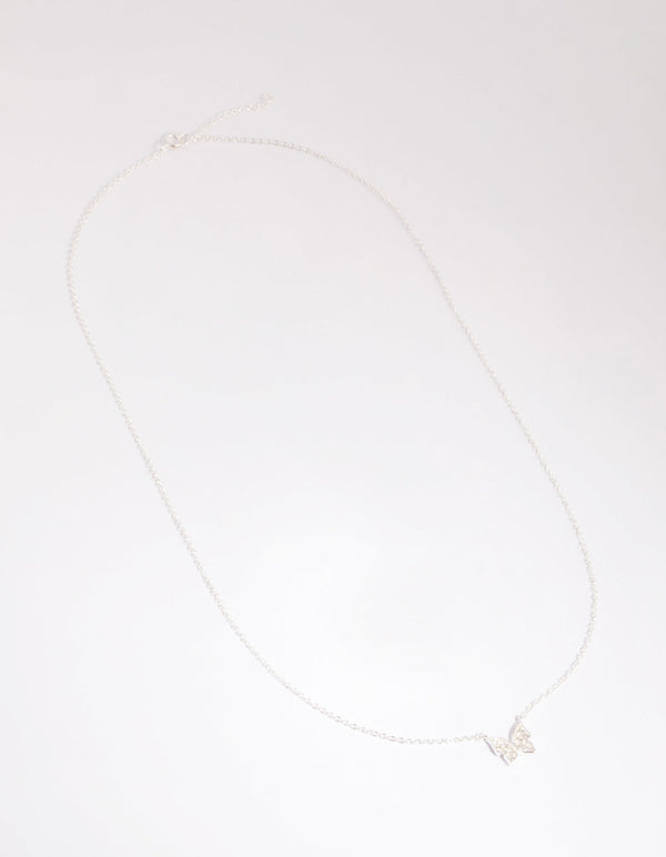 Sterling Silver Pave Butterfly Necklace