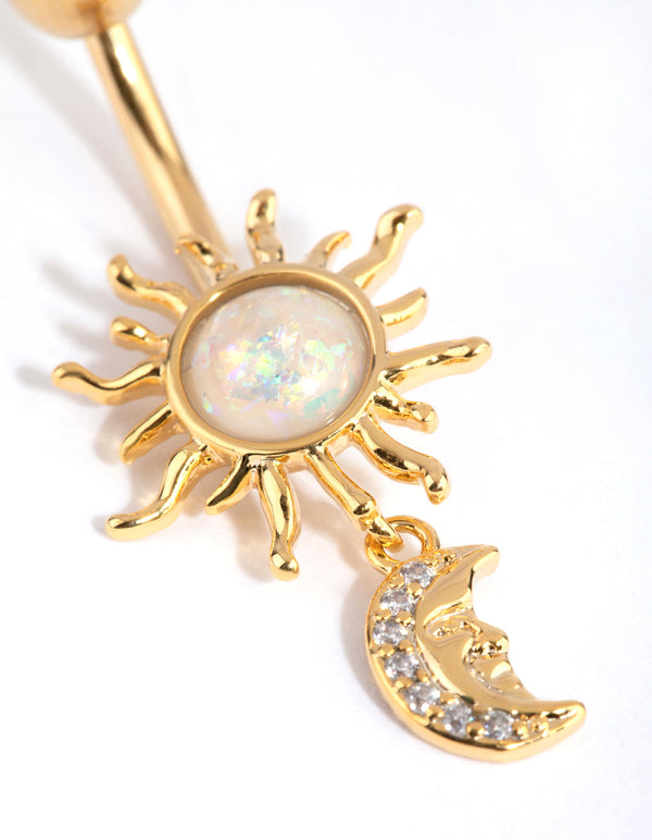 Gold Surgical Steel Sun and Moon Belly Bar