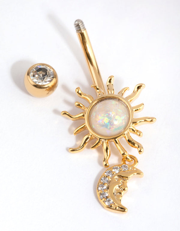 Gold Surgical Steel Sun and Moon Belly Bar