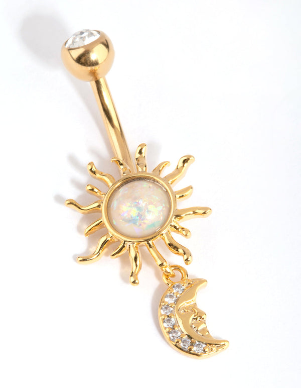 Gold Surgical Steel Sun and Moon Belly Bar
