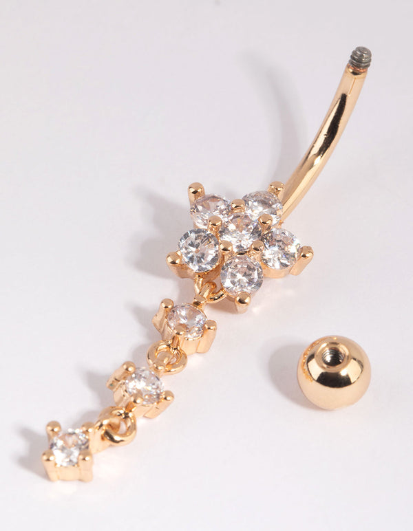 Gold Surgical Steel Flower Belly Bar