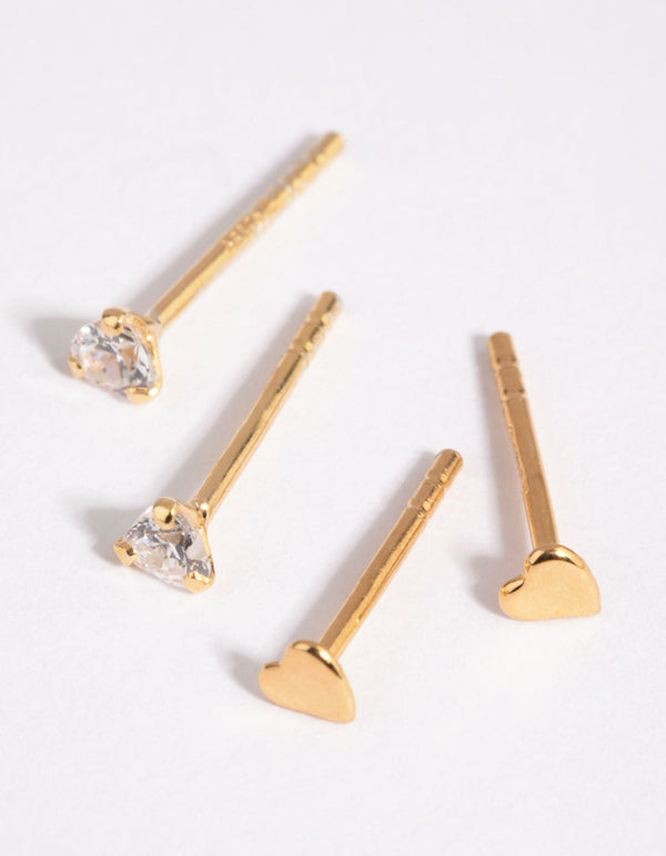 Gold Plated Sterling Silver Heart Stud and Hoop Earring Pack