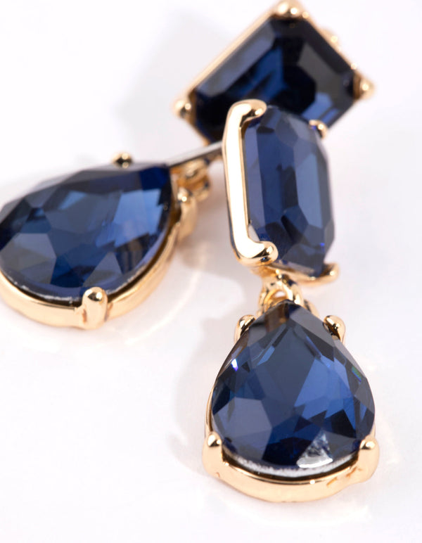 Gold Square and Teardrop Earrings