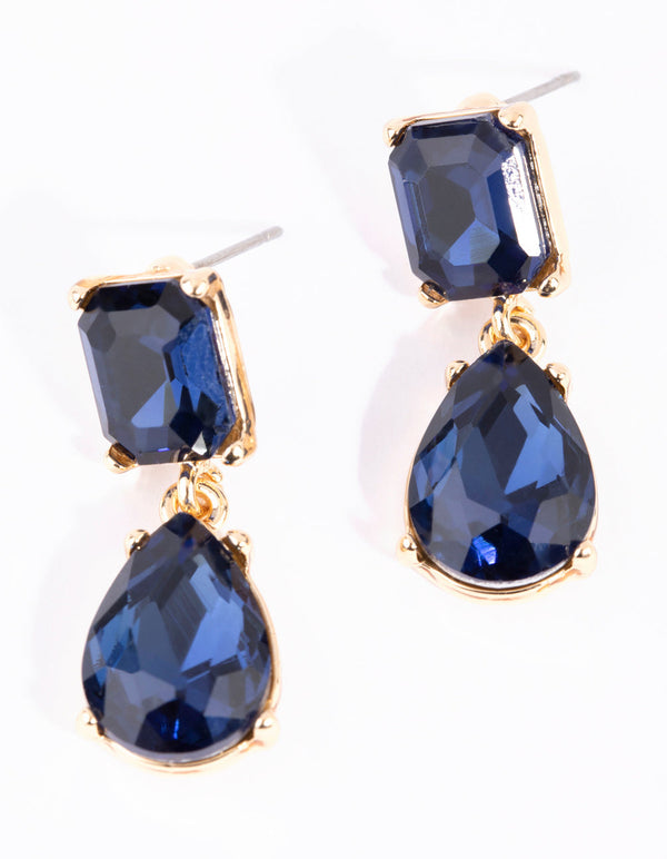 Gold Square and Teardrop Earrings