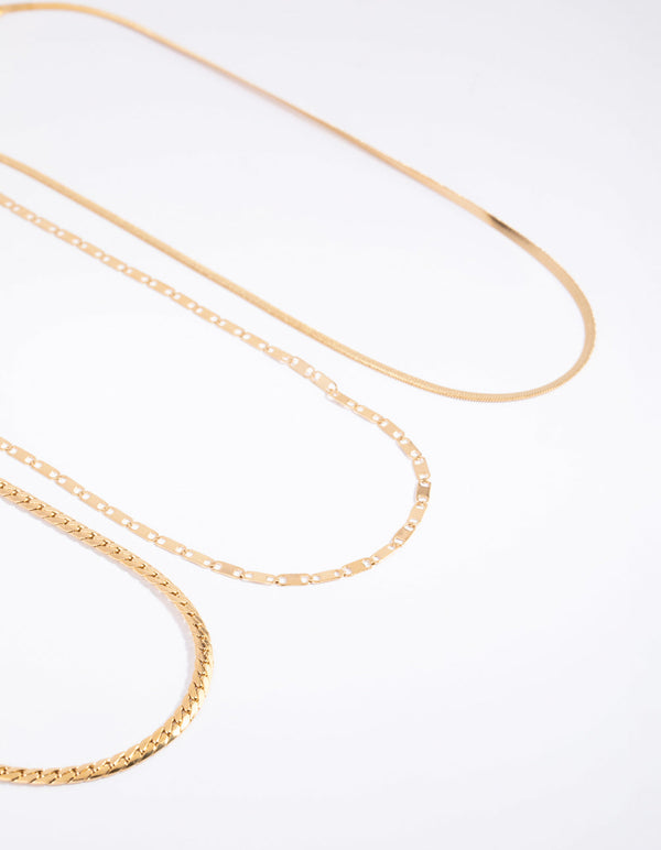 Gold Surgical Steel Mixed Chain Triple Necklace Pack