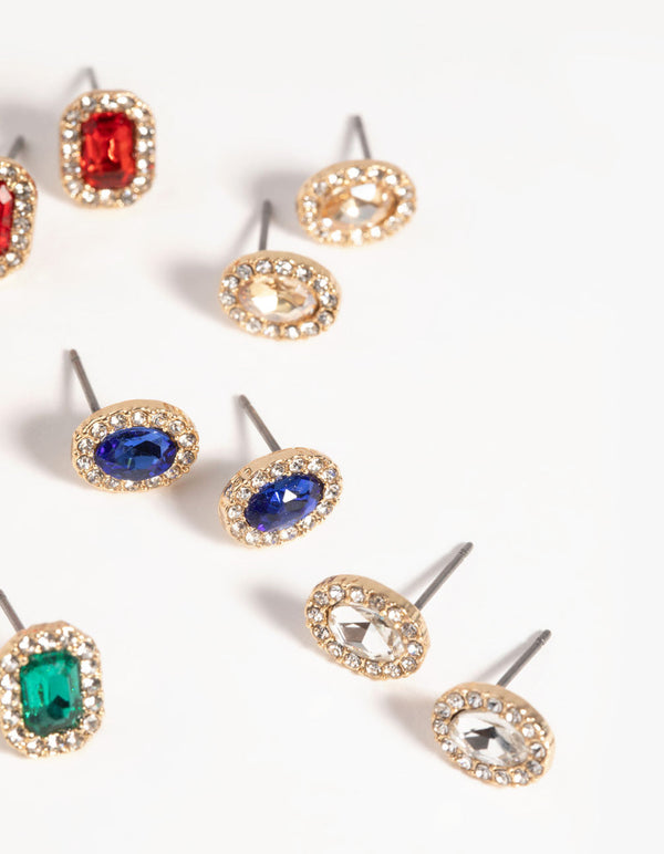 Gold Gem Stud Earring Pack