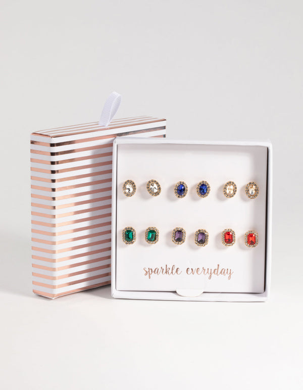 Gold Gem Stud Earring Pack