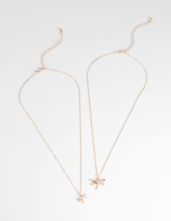 Rose Gold Dragonfly Necklace Set