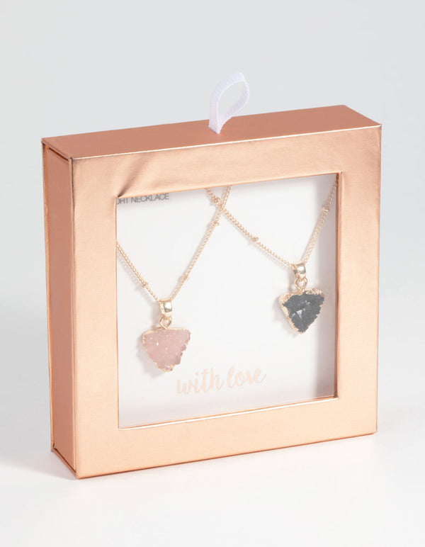 Gold Black and Pink Druzy Necklace Set