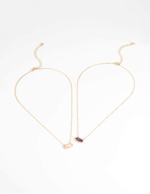 Gold Semi-Precious Oval Necklace Set