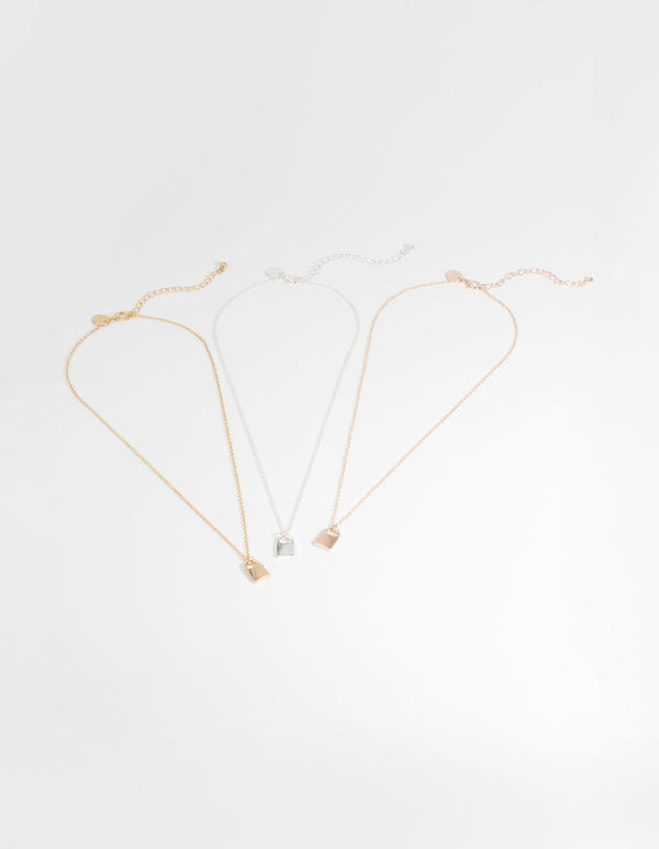 Mixed Metal Padlock Necklace Set
