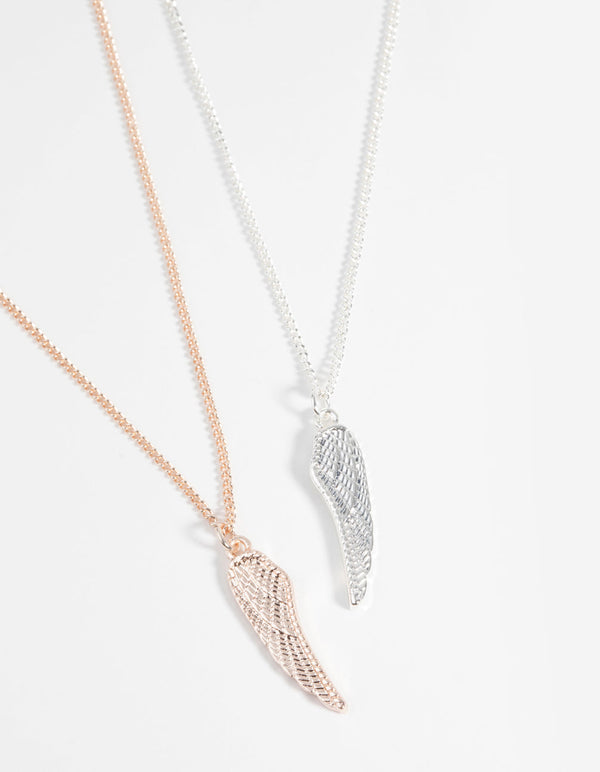 Mixed Metal Wings Necklace Set