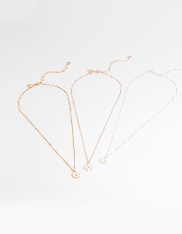 Mixed Metal White Flower Necklace Set