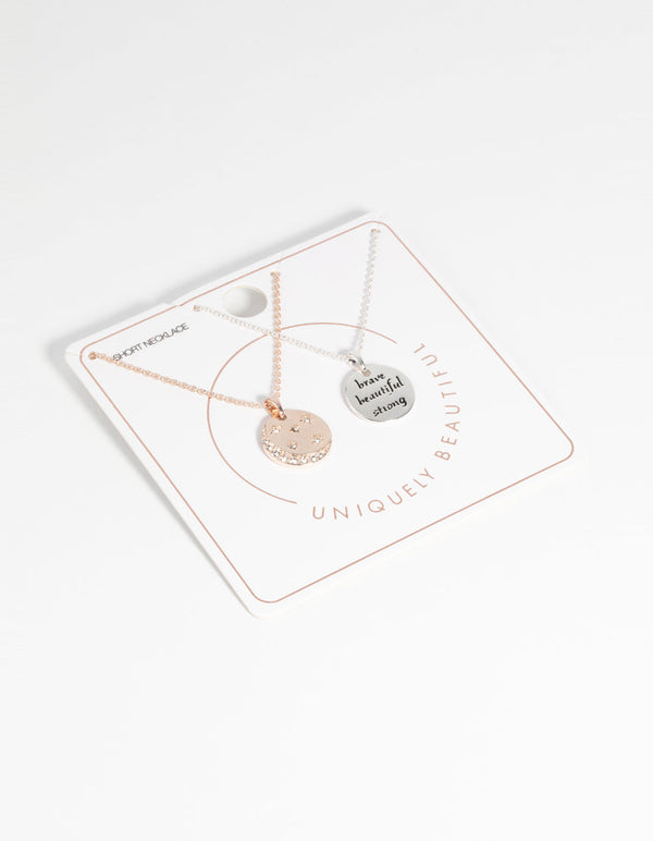 Mixed Metal and Diamante Affirmation Necklace Set