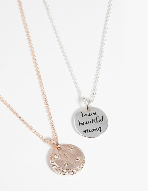 Mixed Metal and Diamante Affirmation Necklace Set