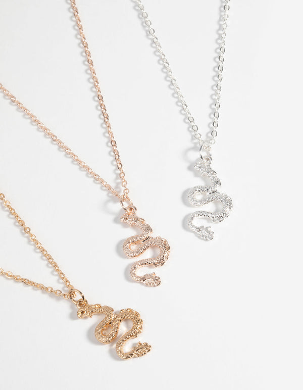 Mixed Metal Snake Necklace Set