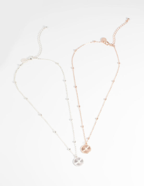 Mixed Metal Textured Disc Necklace Set