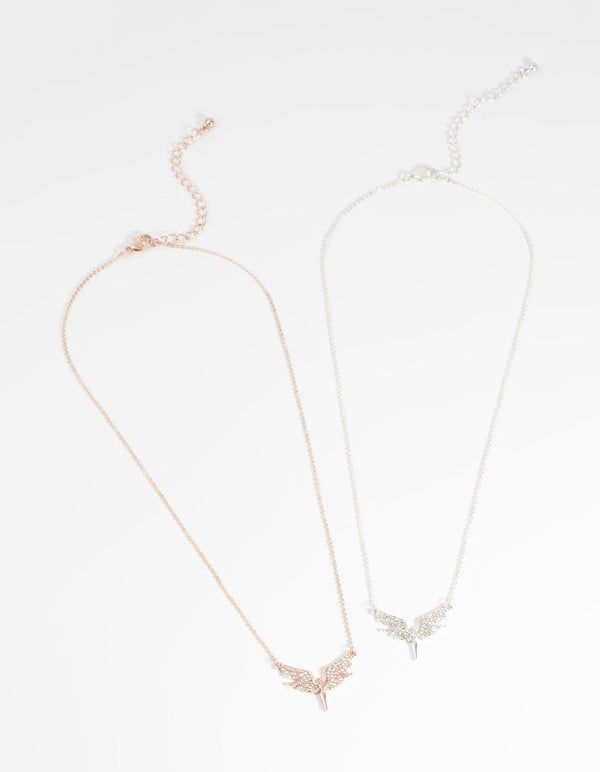 Mixed Metal Angel Necklace Set
