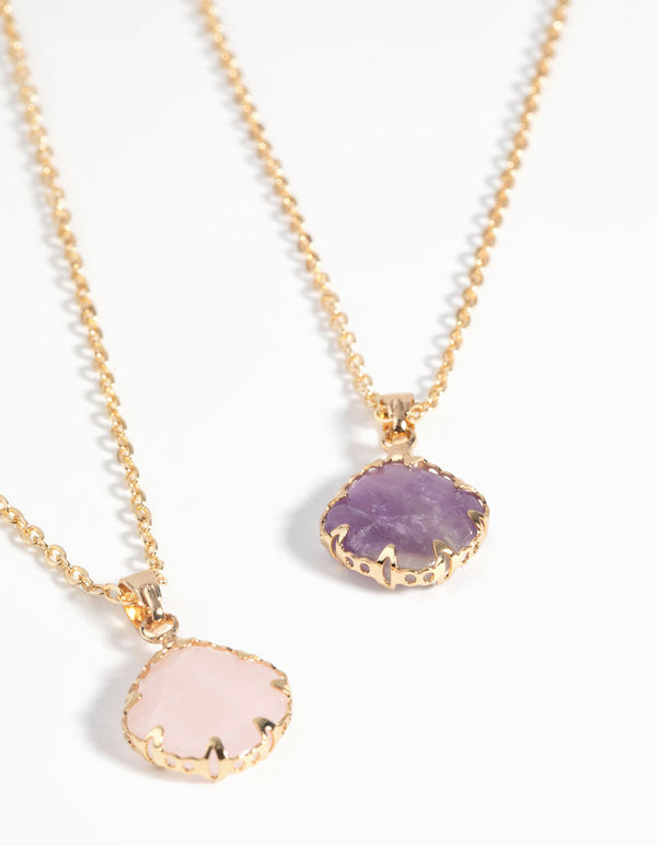 Mixed Metal Semi-Precious Necklace Set