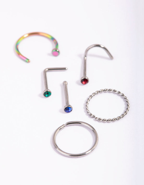 Mixed Surgical Steel Technicolour Nose Studs