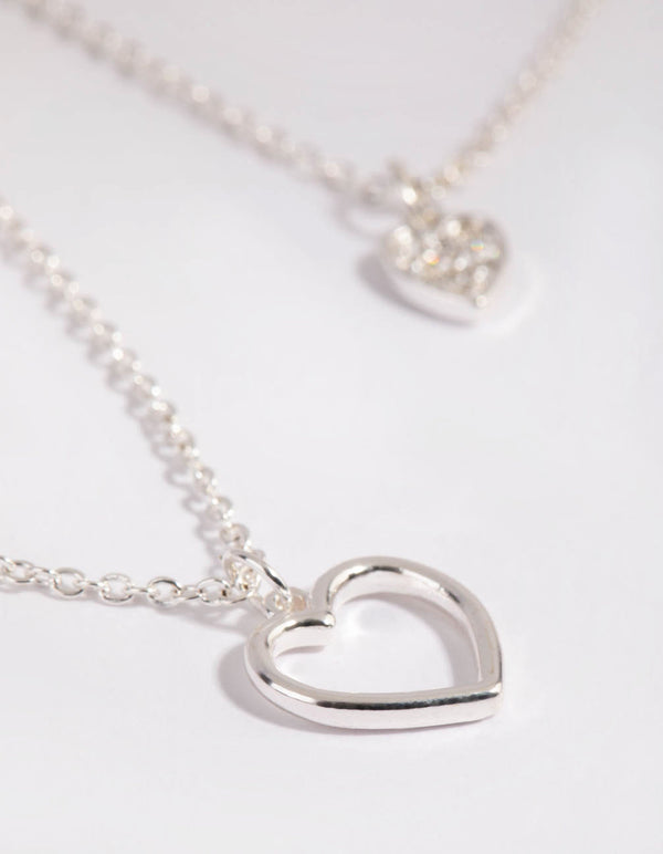 Silver Double Heart Layered Necklace