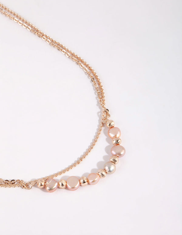 Rose Gold Pearl Layered Necklace