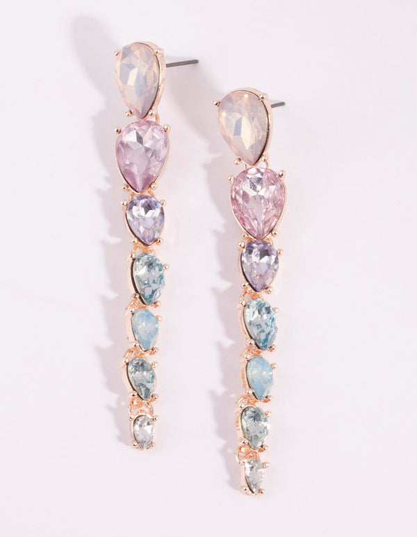 Rose Gold Multicoloured Teardrop Earrings