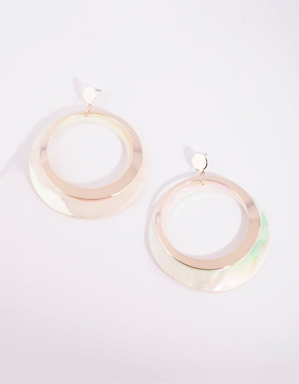 Gold Two Tone Shell Drop Earrings